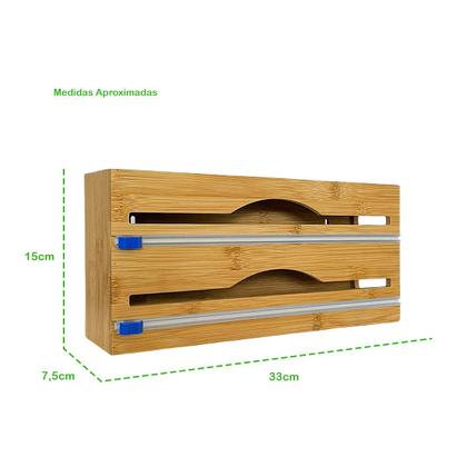 Imagem de Suporte Organizador Bambu Rolo Papel Film Alumínio C/ Corte