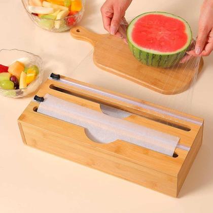 Imagem de Suporte Organizador Bambu Rolo Papel Film Alumínio C/ Corte