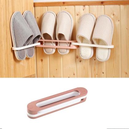 Imagem de Suporte organizador de sapatos de parede rosa para 3 pares 6 chinelos pantufa otimo para armario guarda roupa e espaco r