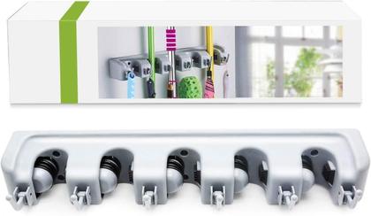 Imagem de Suporte Organizador de Vassoura 2 em 1 Multiuso Parede Organizador Ferramentas 5 Suportes 6 Ganchos