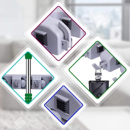 Imagem de Suporte Organizador de Vassoura 2 em 1 Multiuso Parede Organizador Ferramentas 5 Suportes 6 Ganchos