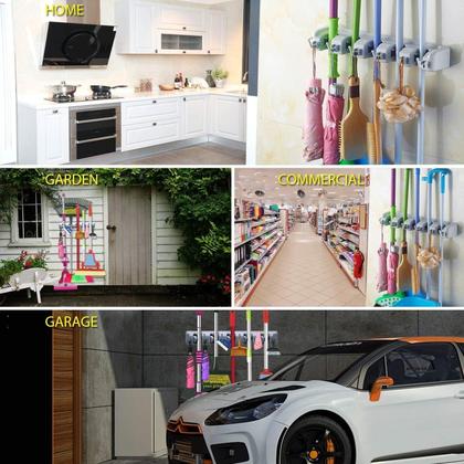 Imagem de Suporte Organizador de Vassoura 2 em 1 Multiuso Parede Organizador Ferramentas 5 Suportes 6 Ganchos