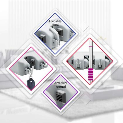 Imagem de Suporte Organizador de Vassoura 2 em 1 Multiuso Parede Organizador Ferramentas 5 Suportes 6 Ganchos