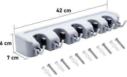 Imagem de Suporte Organizador de Vassoura 2 em 1 Multiuso Parede Organizador Ferramentas 5 Suportes 6 Ganchos