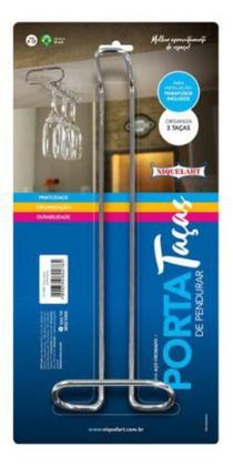 Imagem de Suporte Organizador Em Aço Cromado P/ Pendurar 3 Taças 28cm - NIQUELART