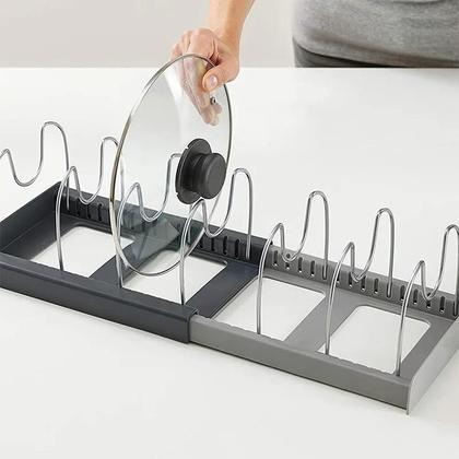 Imagem de Suporte Organizador Expansível Para Cozinha Escorredor de Pratos Porta Louças Panelas Tampas