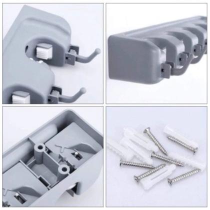 Imagem de Suporte Organizador Multiuso 5 Lugares 6 Ganchos Porta Vassoura Rodo Chaves Posições