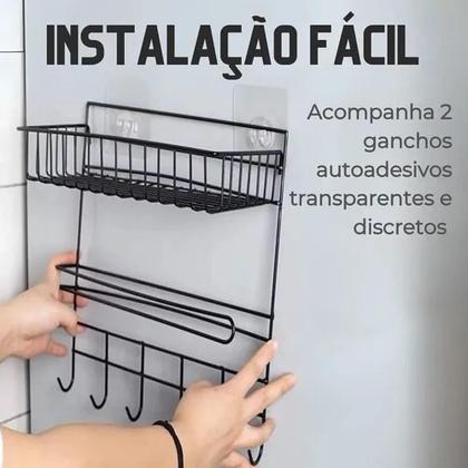 Imagem de Suporte organizador parede cozinha metal prateleira porta