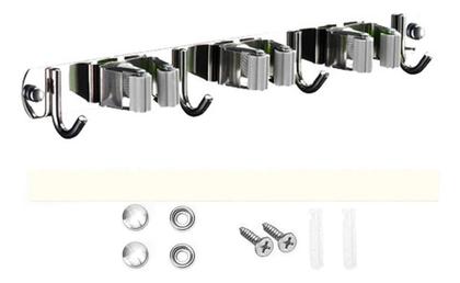 Imagem de Suporte Organizador Porta Vassoura e Rodo Inox 7 Ganchos Organização Prática 7 em 1, Durável e Fácil Instalar Com ou Sem Furos Ideal para Lavanderia