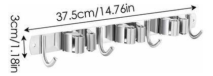 Imagem de Suporte Organizador Porta Vassoura e Rodo Inox 7 Ganchos Organização Prática 7 em 1, Durável e Fácil Instalar Com ou Sem Furos Ideal para Lavanderia