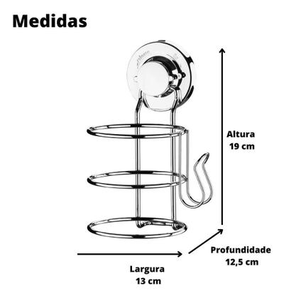 Imagem de Suporte p/ Secador de Cabelo com Ventosa  Instalação Sem Furos  Cromado Resistente e Compacto  Future by BSMIX