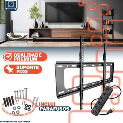 Imagem de Suporte Painel Tv Parede Fixo 40 a 80 Pol Até 75Kg Slim Universal + Régua de Energia 5 Entradas