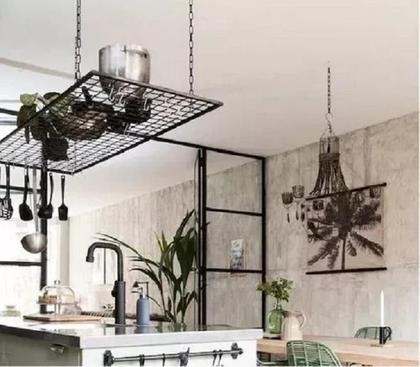 Imagem de Suporte Panelas Teto Suspenso Ferro Conchas Colheres 100Cm