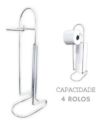 Imagem de Suporte Papel Higiênico 4 Rolos De Chão Cromado Design Luxo
