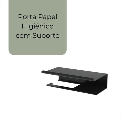 Imagem de Suporte Papel Higiênico Com Apoio Para Celular Preto