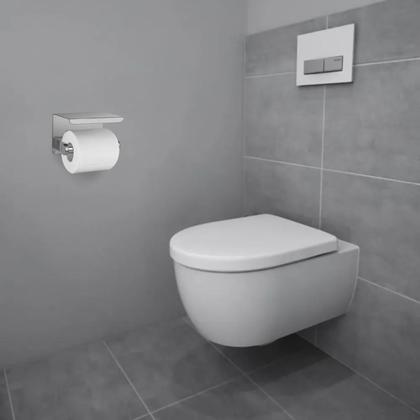 Imagem de Suporte Papel Higienico Inox Kit 2 unidades Banheiro Lavabo Prateleira Porta Celular Objeto Parede Multiuso Resistente