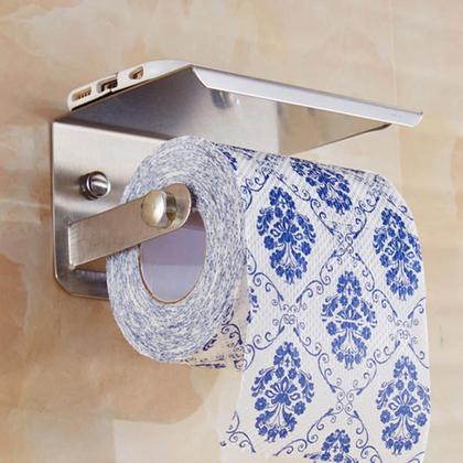 Imagem de Suporte Papel Higienico Inox Kit 2 unidades Banheiro Lavabo Prateleira Porta Celular Objeto Parede Multiuso Resistente
