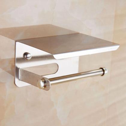 Imagem de Suporte Papel Higienico Inox Kit 2 unidades Banheiro Lavabo Prateleira Porta Celular Objeto Parede Multiuso Resistente