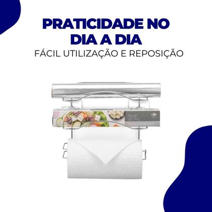 Imagem de Suporte Papel Toalha Aluminio Pvc Fixação Dupla Face Sem Furo 3m Parede Cozinha Cromado Arthi
