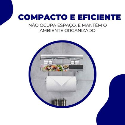 Imagem de Suporte Papel Toalha Aluminio Pvc Fixação Dupla Face Sem Furo 3m Parede Cozinha Cromado Arthi