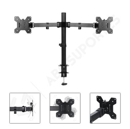 Imagem de Suporte para 02 Monitores Articulado com Garra/Morsa Para Mesa 13 à 32 Polegadas - Vinik SM-341C