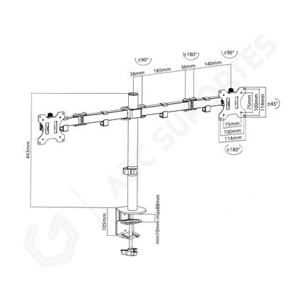 Imagem de Suporte para 02 Monitores Articulado com Garra/Morsa Para Mesa 13 à 32 Polegadas - Vinik SM-341C