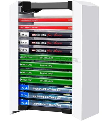 Imagem de Suporte Para 12 Jogos PS4, PS5, Xbox One, Xbox Series X/S, Nintendo Switch e Blu-Ray Torre de Armazenamento