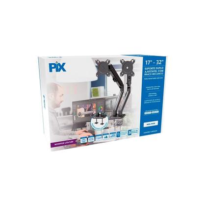 Imagem de Suporte para 2 Monitores 17" a 32" PIX, Braço Mecânico, Ajustável, Morsa, Preto - PX-25