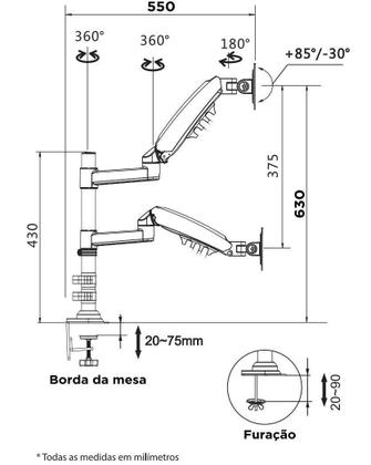 Imagem de Suporte Para 2 Monitores Multiarticulado Fh160N Com Torre