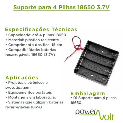 Imagem de Suporte para 4 baterias modelo 18650 de 3.7V