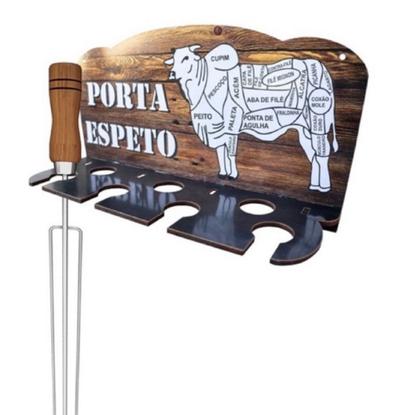 Imagem de Suporte Para 4 Espeto De Churrasco Porta Espeto De Madeira Adesivada Decorada