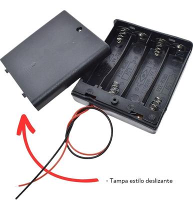 Imagem de Suporte para 4 Pilhas AA com Tampa + Chave Botão ON/OFF - Kit 10 Peças
