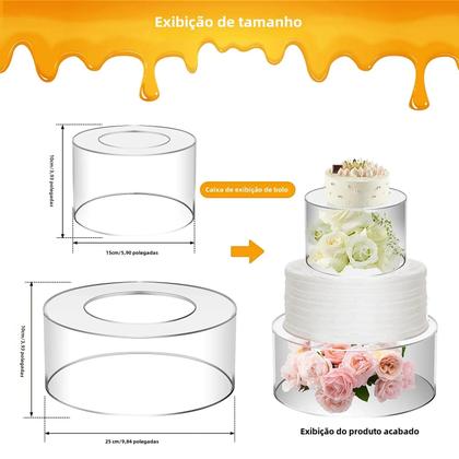 Imagem de Suporte para Bolo de Acrílico Transparente - Base Recarregável - 2 Peças - Ideal para Casamentos e Aniversários