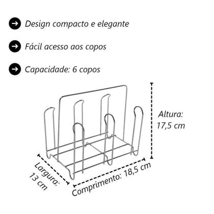 Imagem de Suporte para Copos de Mesa Simples 6 Lugares em Arame Galvanizado Ou Aço Inoxidável Aramefer