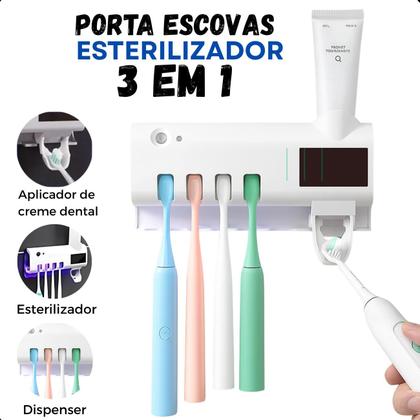 Imagem de Suporte para Escovas de Dentes com LED UV e Dispensador Automático  Prático e Funcional