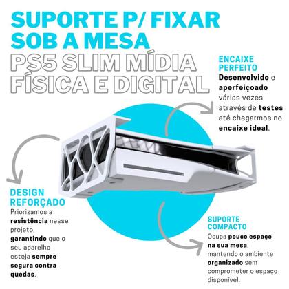 Imagem de Suporte para Fixar Embaixo Sob a Mesa Compatível com Playstation 5 PS5 Slim Mídia Física e Digital