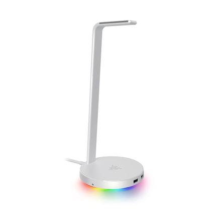 Imagem de Suporte para Headset Gamer Razer Station V2 Mercury White, Surround Sound 7.1, Chroma, 2 Portas USB 3.1 - RC21-01510300-R3M1