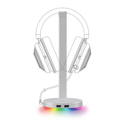Imagem de Suporte para Headset Gamer Razer Station V2 Mercury White, Surround Sound 7.1, Chroma, 2 Portas USB 3.1 - RC21-01510300-R3M1