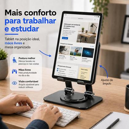 Imagem de Suporte para Ipad e Tablet Galaxy Tab Mesa Universal 360º Giratório