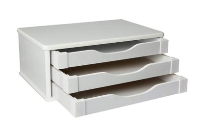 Imagem de Suporte Para Monitor de Mesa Em MDF Branco Com 3 Gavetas Brancas Souza Referência 3343