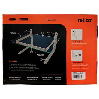 Imagem de Suporte Para Monitor Ergonômico Ajustável, Office, Conforto e Estabilidade, Preto com Vidro Incolor - Reliza
