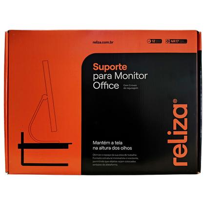 Imagem de Suporte Para Monitor Ergonômico Ajustável, Office, Conforto e Estabilidade, Preto com Vidro Incolor - Reliza