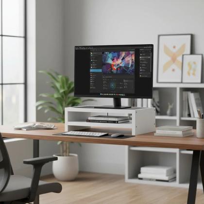 Imagem de Suporte para Monitor MDF 33cm Branco Duplo Notebook PC Gamer Tv Home Office Decorativo Base