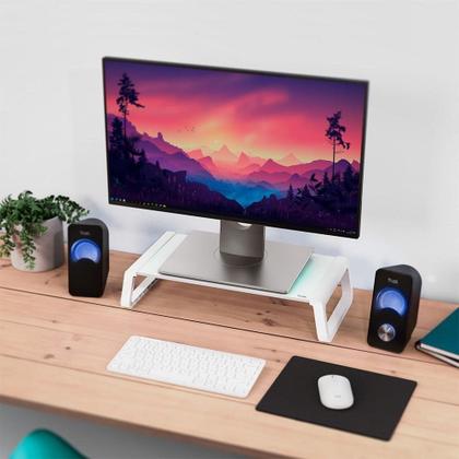 Imagem de Suporte para Monitor Trust Monta, Vidro Temperado, Base Elevada, Organizador de Mesa, Branco - 25351