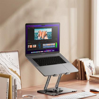 Imagem de Suporte para Notebook Ajustável Base Giratória 360º Apoio Dobrável Laptop até 17 Polegadas Resistente Estável Ergonômico
