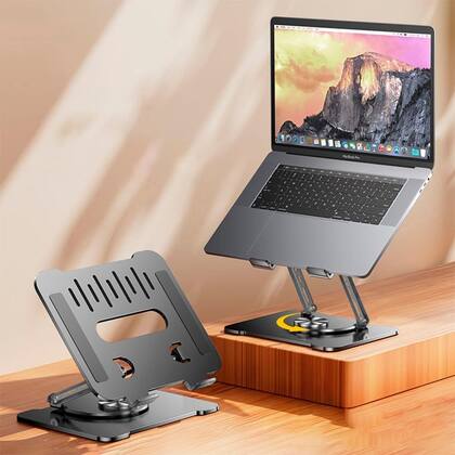Imagem de Suporte para Notebook Ajustável Base Giratória 360º Apoio Dobrável Laptop até 17 Polegadas Resistente Estável Ergonômico