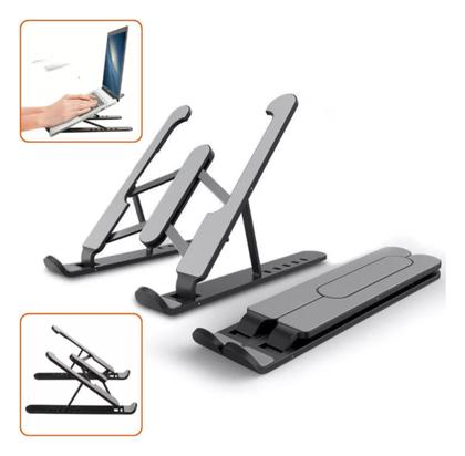 Imagem de Suporte Para Notebook Com 6 Níveis de Ajuste e Sistema Dobrável Ultra Portátil Cor Rosa Branco e Preto