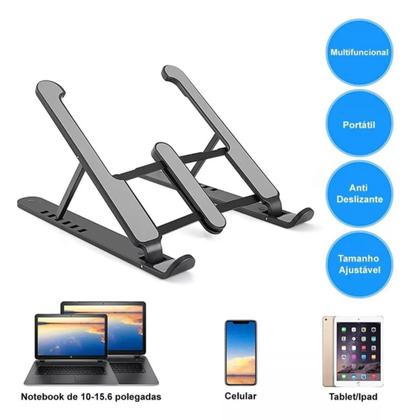 Imagem de Suporte Para Notebook Com 6 Níveis de Ajuste e Sistema Dobrável Ultra Portátil Cor Rosa Branco e Preto