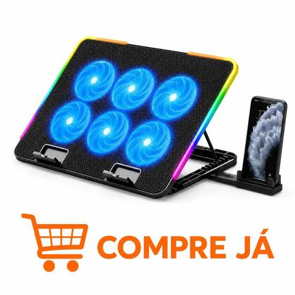Imagem de Suporte para Notebook com Cooler 6 Fans LED RGB Base Refrigerada Ajustável USB com Suporte para Celular