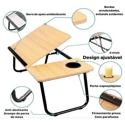 Imagem de Suporte Para Notebook Mesa Em Madeira Cama Ajustavel Multifuncional Sofa Apoio Home Office Dobravel Rosa